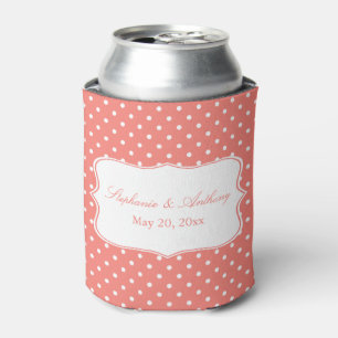 Enfriador De Latas Boda de Punto Polka Rosa Blanco y Coral