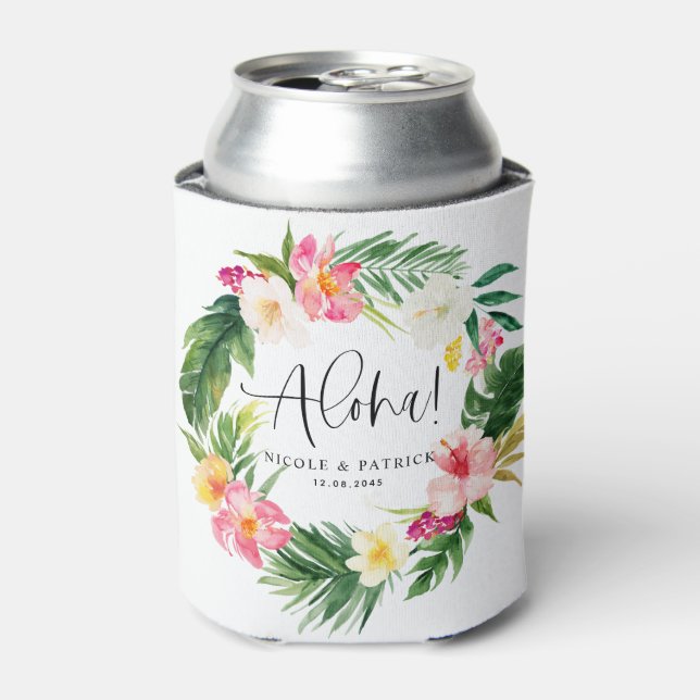 Enfriador De Latas Boda de verano de flores tropicales de Aloha (Lata Anverso)