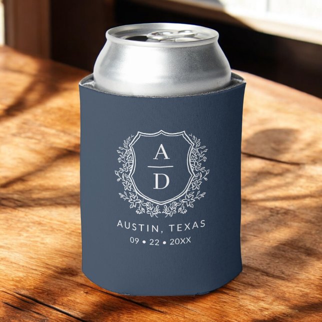 Enfriador De Latas Boda del Escudo de Monograma Azul de la Marina (Subido por el creador)