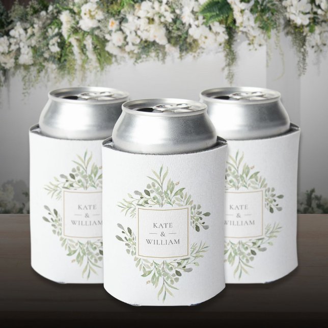 Enfriador De Latas Boda del follaje vegetativo botánico (Botanical Greenery Foliage Wedding Can Cooler)