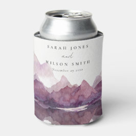 Enfriador De Latas Boda del lago Purple Lilac Watercolor Mountain