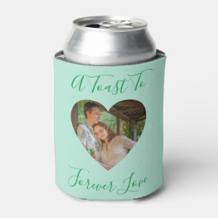 Enfriador De Latas Boda del marco de corazón de foto de amor verde pa