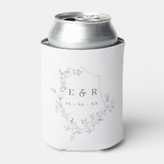 Enfriador De Latas Boda del Monograma Clásico de Leafy Gris