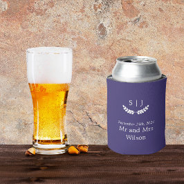 Enfriador De Latas Boda elegante monograma azul de tono de joyas