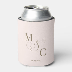 Enfriador De Latas Boda Elegante Monograma Dorado Rubor