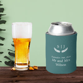 Enfriador De Latas Boda elegante monograma verde de tono de joyas
