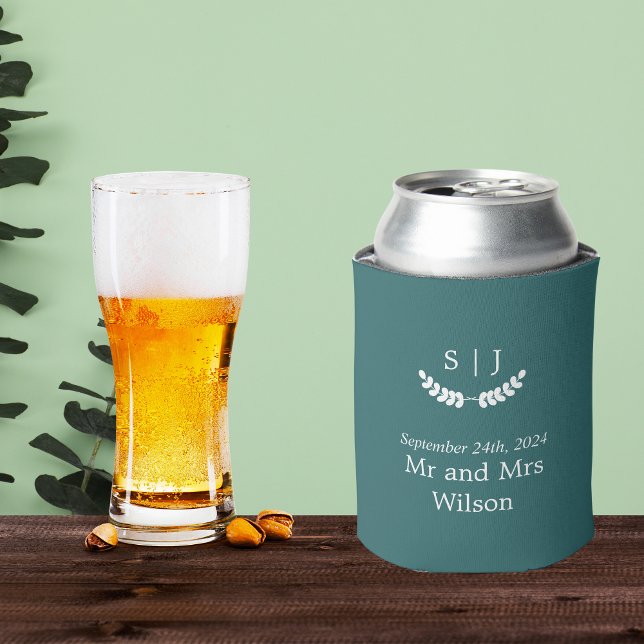 Enfriador De Latas Boda elegante monograma verde de tono de joyas (Subido por el creador)