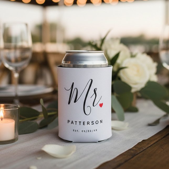 Enfriador De Latas Boda elegante Sr. Apellido y fecha personalizados (Subido por el creador)