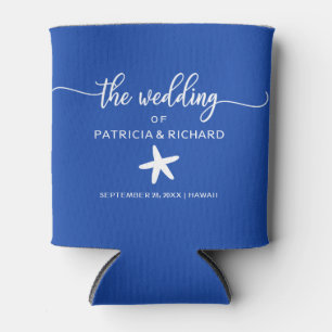 Enfriador De Latas Boda en Destino de Playa Starfish Azul Real