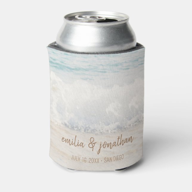 Enfriador De Latas Boda en la playa Boda en la costa/Boda junto al oc (Reverso de la lata)