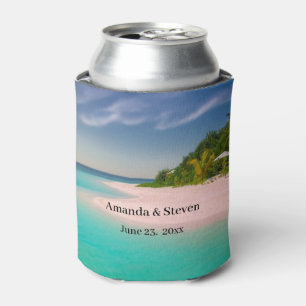 Enfriador De Latas Boda Escénica de Playa Tropical Océano Acuamarina