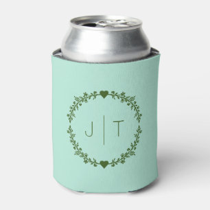 Enfriador De Latas Boda Favor Monograma Corazón Wreath Pastel Verde