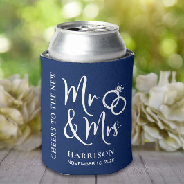 Enfriador De Latas Boda Favor Nuevo Sr. Sra. Navy Blue