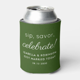 Enfriador De Latas Boda Favor Sip Savor Celebra Diversión Verde