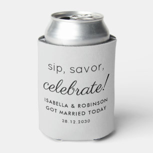 Enfriador De Latas Boda Favor Sip Savor Celebrar Gris Claro Gracioso