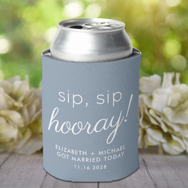 Enfriador De Latas Boda Favor Sip Sip Hooray Dusty Blue (Subido por el creador)