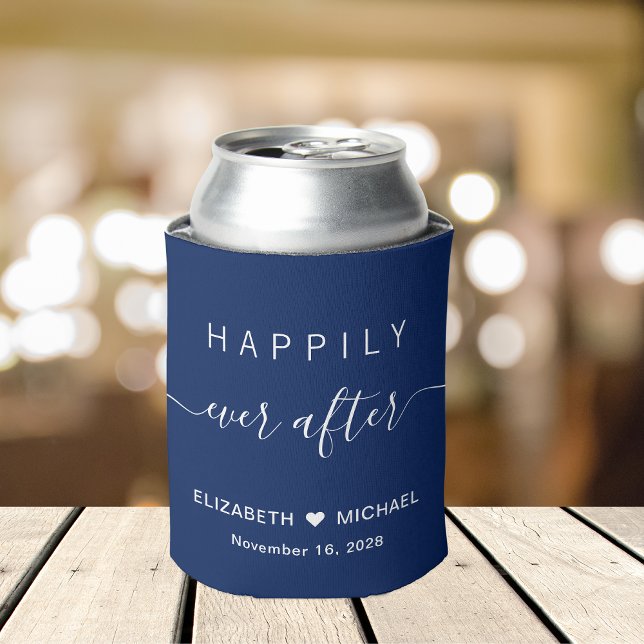 Enfriador De Latas Boda feliz por siempre después del azul marino (Subido por el creador)