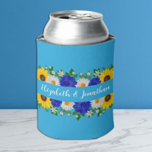 Enfriador De Latas Boda floral azul cielo de verano