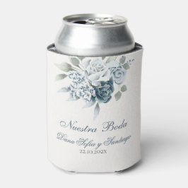 Enfriador De Latas Boda Floral Azul Español