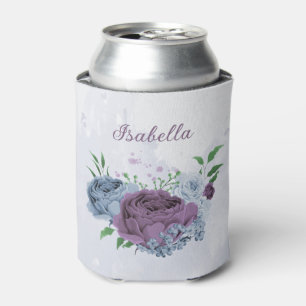 Enfriador De Latas Boda floral azul polvoriento púrpura