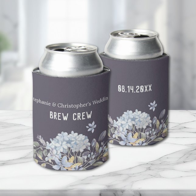 Enfriador De Latas Boda floral azul turbio de Brew Crew (Subido por el creador)