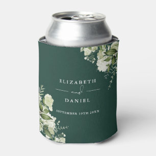Enfriador De Latas Boda floral elegante esmeralda verde