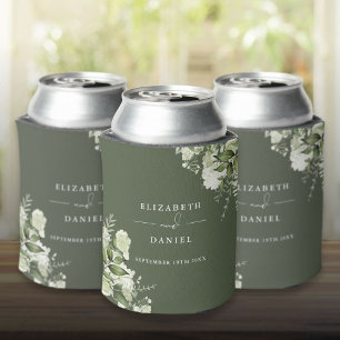 Enfriador De Latas Boda floral elegante verde oliva con vegetación