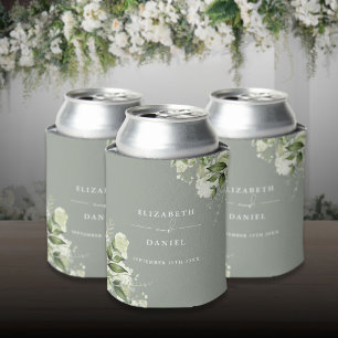 Enfriador De Latas Boda floral elegante verde salvia vegetación