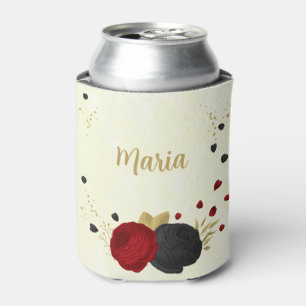 Enfriador De Latas boda floral rojo negro y dorado