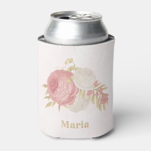 Enfriador De Latas Boda floral romántica rosa blanca y dorada