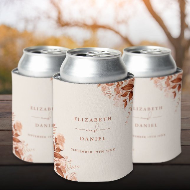 Enfriador De Latas Boda Floral Rústica Otoño (Autumn Fall Rustic Floral Wedding Can Cooler)