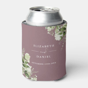 Enfriador De Latas Boda Floral Verde Elegante Malva