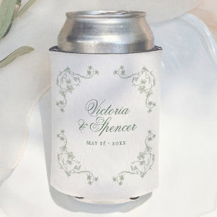 Enfriador De Latas Boda Floral Vintage Verde Salvia