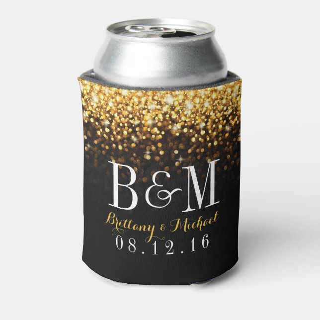 Enfriador De Latas Boda Glitz Glam Black Gold (Reverso de la lata)
