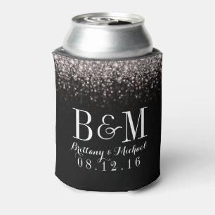 Enfriador De Latas Boda Glitz Glam de Hollywood negro plateado