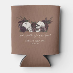 Enfriador De Latas Boda Gótica Calaveras y Rosas Marrón Claro