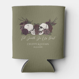 Enfriador De Latas Boda Gótica Calaveras y Rosas Verde Oliva