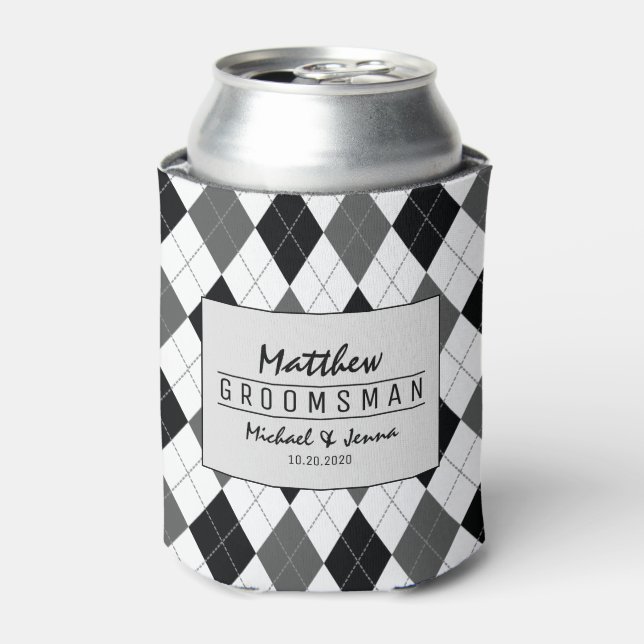 Enfriador De Latas Boda Groomsman personalizada de Argyle Harlequin (Lata Anverso)