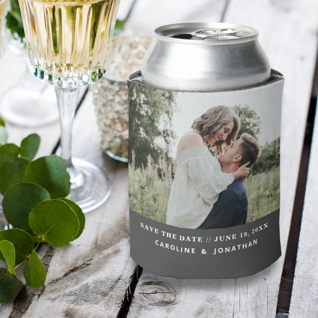 Enfriador De Latas Boda Guardar la foto fecha Simple Mínimo Negro (Subido por el creador)