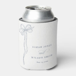 Enfriador De Latas Boda Minimal Simple Azul Oscuro Coquette Bow