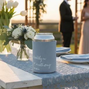 Enfriador De Latas Boda minimalista azul turbulento en escritura mode
