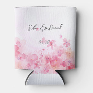 Enfriador De Latas Boda minimalista con flores silvestres rosadas y b
