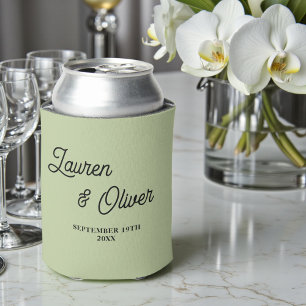 Enfriador De Latas Boda Minimalista con Guión en Verde Salvia