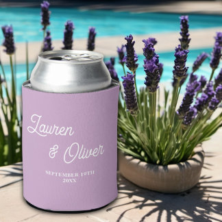 Enfriador De Latas Boda Minimalista Lilac Purple Script