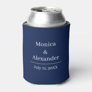 Enfriador De Latas Boda Minimalista Moderna Monograma Azul Marino