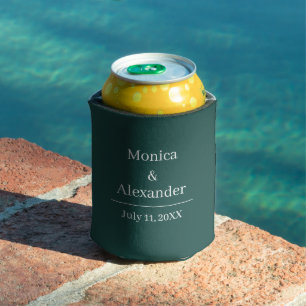 Enfriador De Latas Boda Minimalista Moderna Monograma Verde Esmeralda