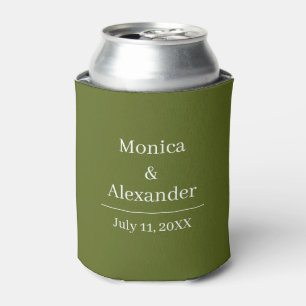 Enfriador De Latas Boda Minimalista Moderna Monograma Verde Oliva