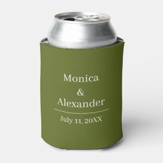 Enfriador De Latas Boda Minimalista Moderna Monograma Verde Oliva