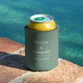 Enfriador De Latas Boda Minimalista Moderna Monograma Verde Salvia