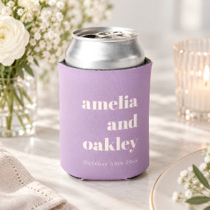 Enfriador De Latas Boda Minimalista Negrita Lavanda Retro Personaliza
